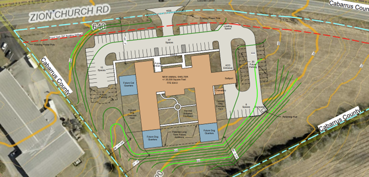 Aerial site rendering of the proposed animal shelter building.