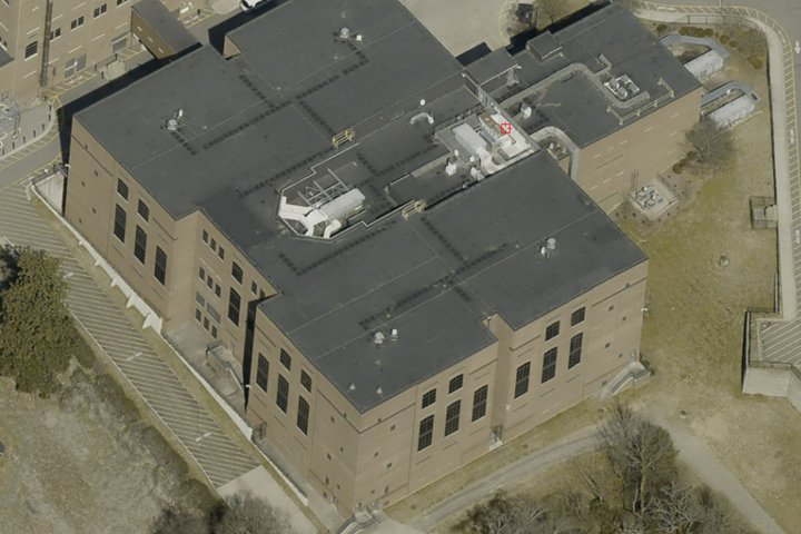 Aerial photograph of the existing county jail building roof.